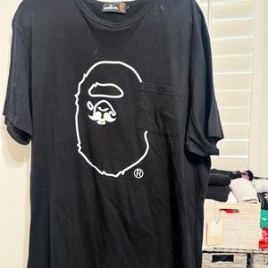Bape Black Tee with White Ape Head Graphic